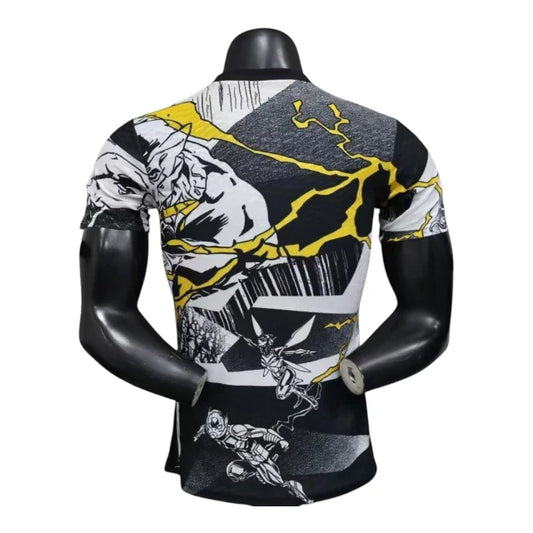 Real Madrid Marvel Avengers 25/26 Pre-Match Shirt - Player Version (Black/Yellow)